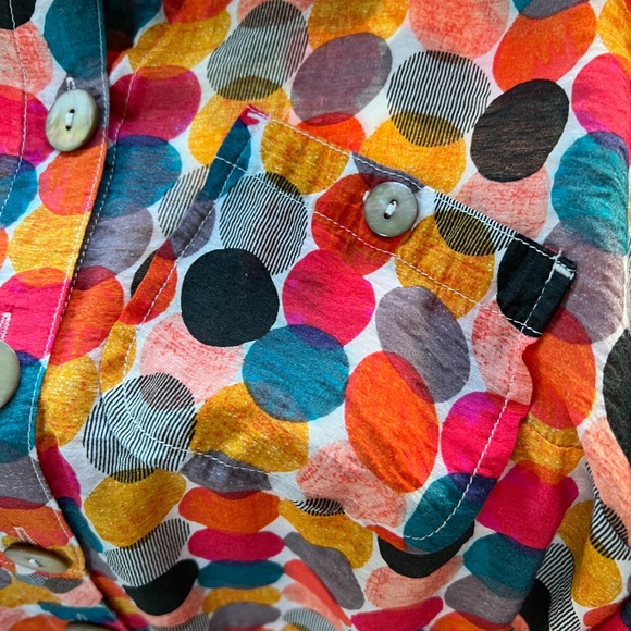JOHN MARK Womens XS Colorful Dot Blouse Wire Collar Tunic Top Artsy Lagenlook - Picture 1 of 10